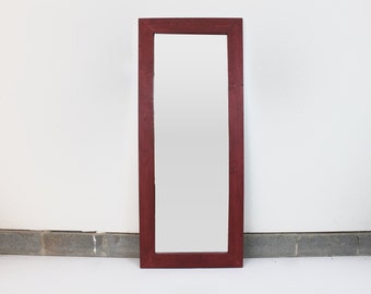 Large Red Floor Mirror/ Leaning Mirror/ Bathroom Mirror/ Vanity Mirror/ Wood Framed Mirror/ Rustic Mirror/ Wall Mirror