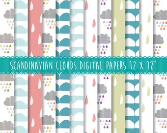 Scandinavian seamless pattern, Cloud Wallpaper, Geometric wallpaper patterns, Scandi Wallpaper, Seamless paper pack, Scandi geometric