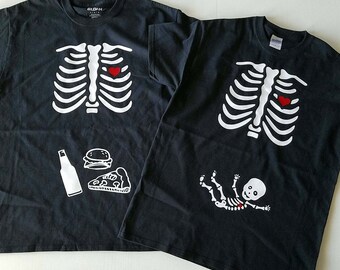 Matching Halloween Couples Shirts - Pregnant Skeleton - Men's and Women's matching shirts - LAST day to order is October 26th!