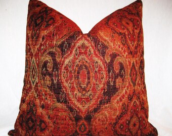 Moroccan, Red Purple Teal, Ikat Tapestry, Chenille, 22 inch Throw Pillow Cover, SBS