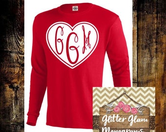 Valentine Monogram Shirt-Long Sleeve Monogram Shirt-Valentines Day Shirt-Valentine Tshirt-Monogram Tshirt-Custom Gift-Mothers Gift-Wife Gift