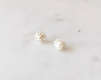 1990's Dead Stock Vintage White Rose Minimal Stud Earrings