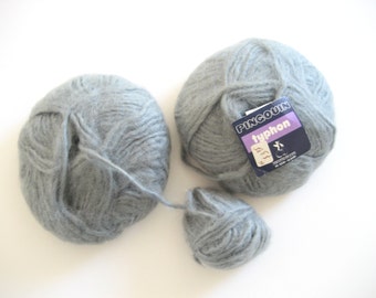 Pingouin Typhon, silver gray, chunky weight, acrylic blend, destash, discontinued, soft and fuzzy, silver yarn, mohair blend, French, fluffy