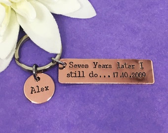 7 Year Anniversary Gift - Gift for Her - Gift for Husband - Personalized Copper Hand Stamped Keychain - Wife Gift - Personalised Keyring