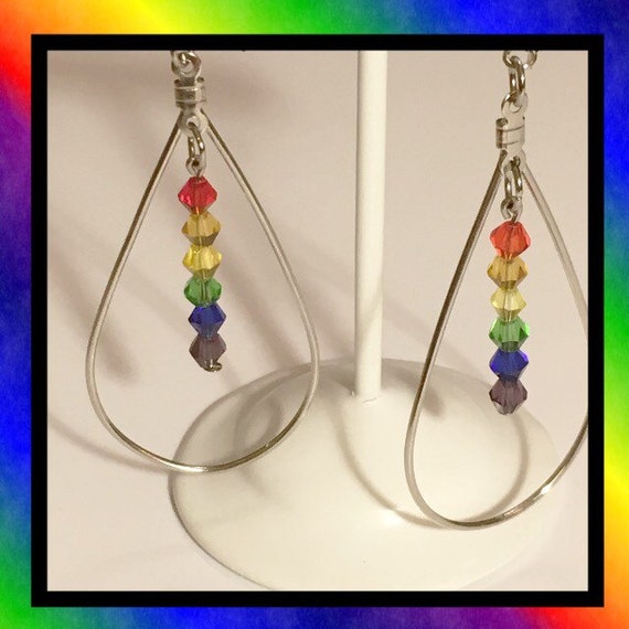 Rainbow Dangle Hoop Earrings Gay Pride Earrings Pride 4559