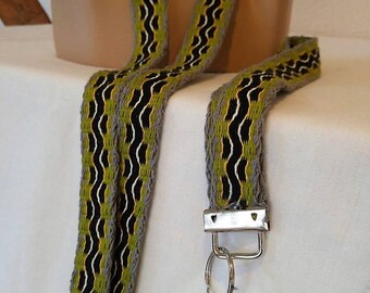 Handmade lanyard / ID Badge Lanyard-teacher Lanyard- Name Badge Holder- cute lanyards- woven lanyard-green-black-yellow-white-grey