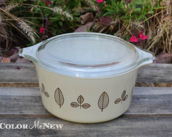 Vintage Pyrex - Buffet Twins -Cream and Copper - Casserole Dish with Lid- 1 Quart