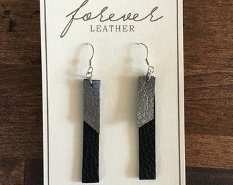 Black and Silver Leather Earrings