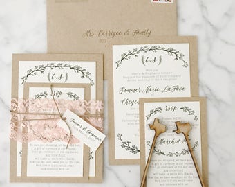 Lace romantic rustic wedding invitation