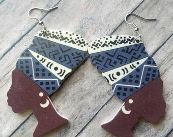Porpoise Queen Melanin Earrings Dangle Earrings Gifts for Her Statement Earrings Large Earrings Trending Earrings African Head Wrap Earrings
