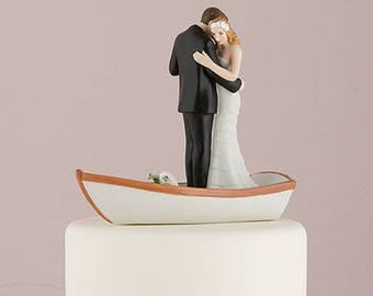 Romantic Rowing Rowboat Bride and Groom Wedding Cake Topper - Choose your hair color - 9352