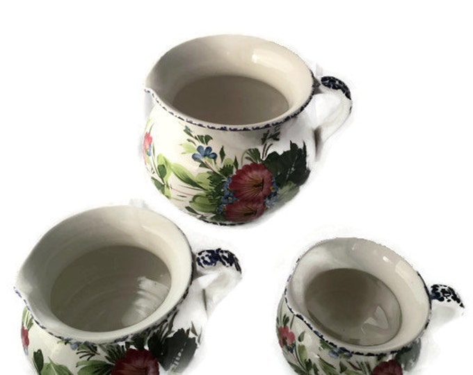 Antique Italian Pottery Pitchers | Set of 3 Decorated by Hand in Bassano Del Grappa | Vintage Home Decor