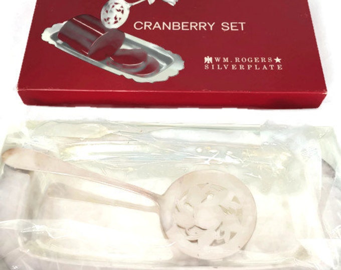 Vintage Cranberry Set WM Rogers Silver Serving Set | Silver Hostess Set | Pasta Server | Slotted Serving Spoon | Vintage Silver Serving Set