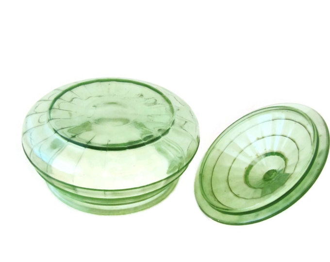 Green Depression Glass Lidded Candy Dish / Colonial Hazel Atlas Block Optic Candy Dish / Uranium Depression Glass / Many Windows Mom Teen