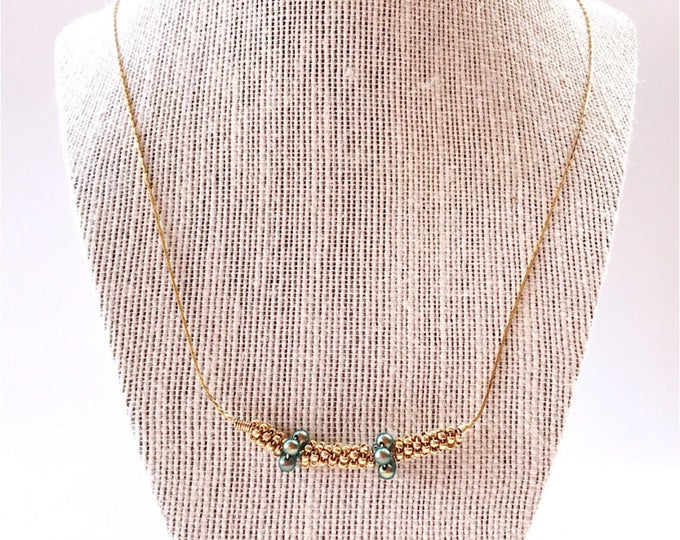 Gold necklace, gold green necklace, spiral necklace, gold coil necklace, gold spiral necklace, coil wrapping necklace