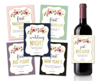 Wedding Wine Label Gift Set of 6 | Marriage Moments, Marriage Milestone, Wine Labels