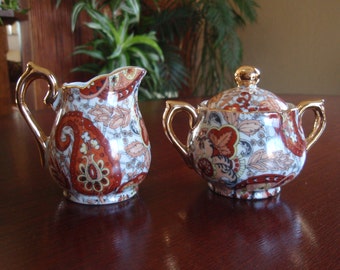 Small Creamer and Sugar Bowl Set Enesco Imports Japan Asian Graphics Home and Living Kitchen and Dining Serving B215