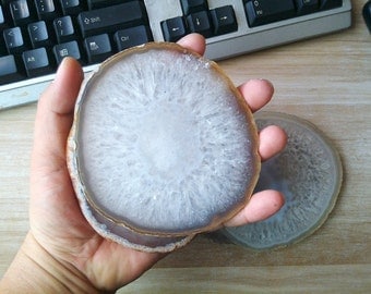 Natural White Agate Slice Agate Coaster Round White Grey Agate Geode Slab Wedding Agate Place Cards Crystal Coasters Calligraphy Wholesale