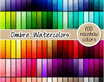 SALE 100 ombre watercolor digital paper painted digital paper ombre digital paper rainbow watercolor print 12x12 pastel neutral bright dark