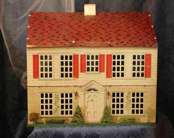 Metal 1950's Colonial Litho Dollhouse Plus 5 free pieces of Furniture of Your Choosing