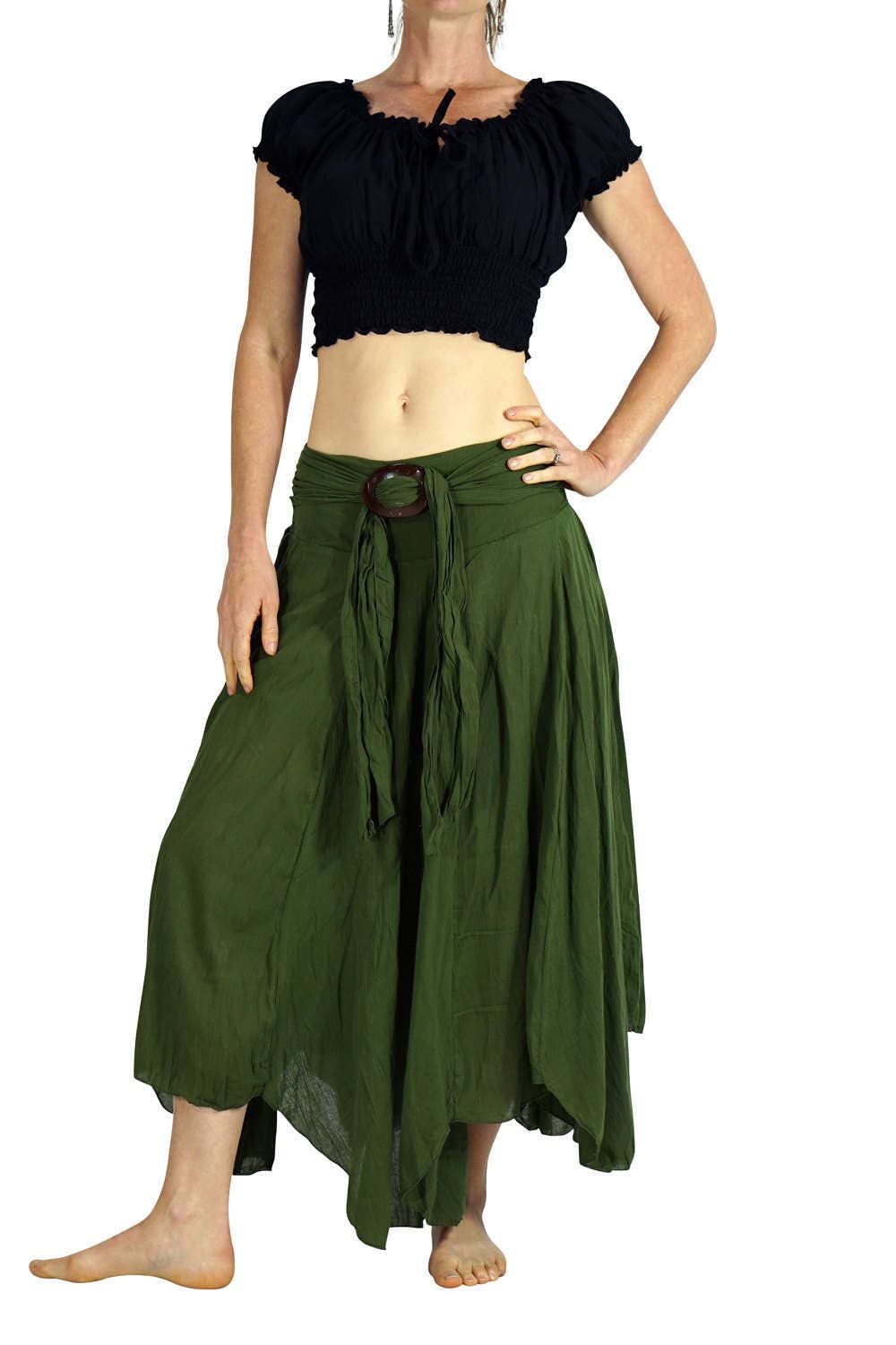 COCONUT SKIRT LONG Forest Green Gypsy Skirt Pirate Costume