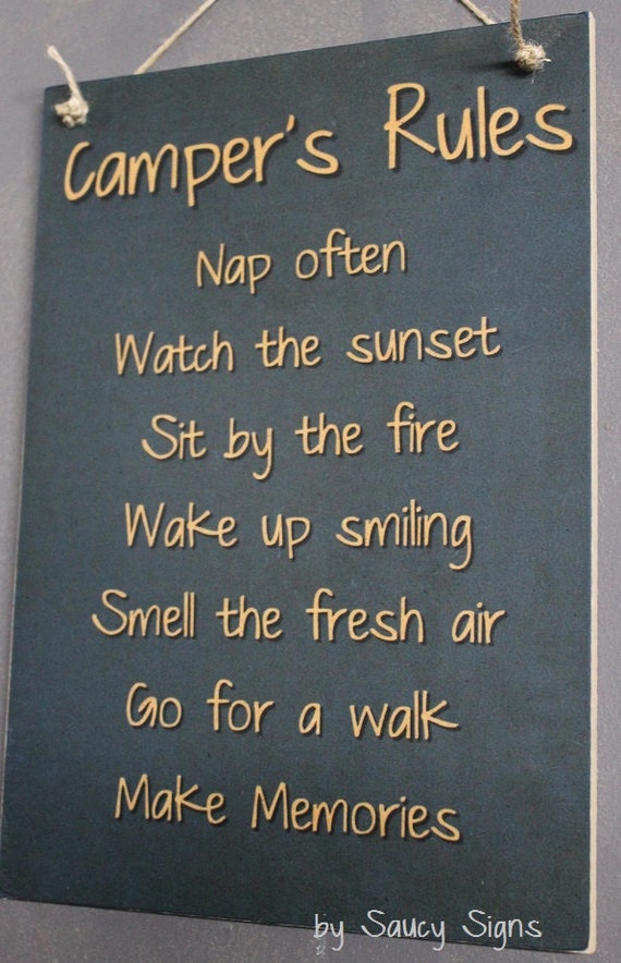 Camper's Rules Blue RV & Caravan Camping Wooden Sign