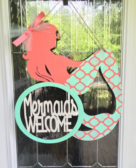 Items similar to Mermaid door hanger, mermaids, nautical door hanger, door hanger, mermaid decor