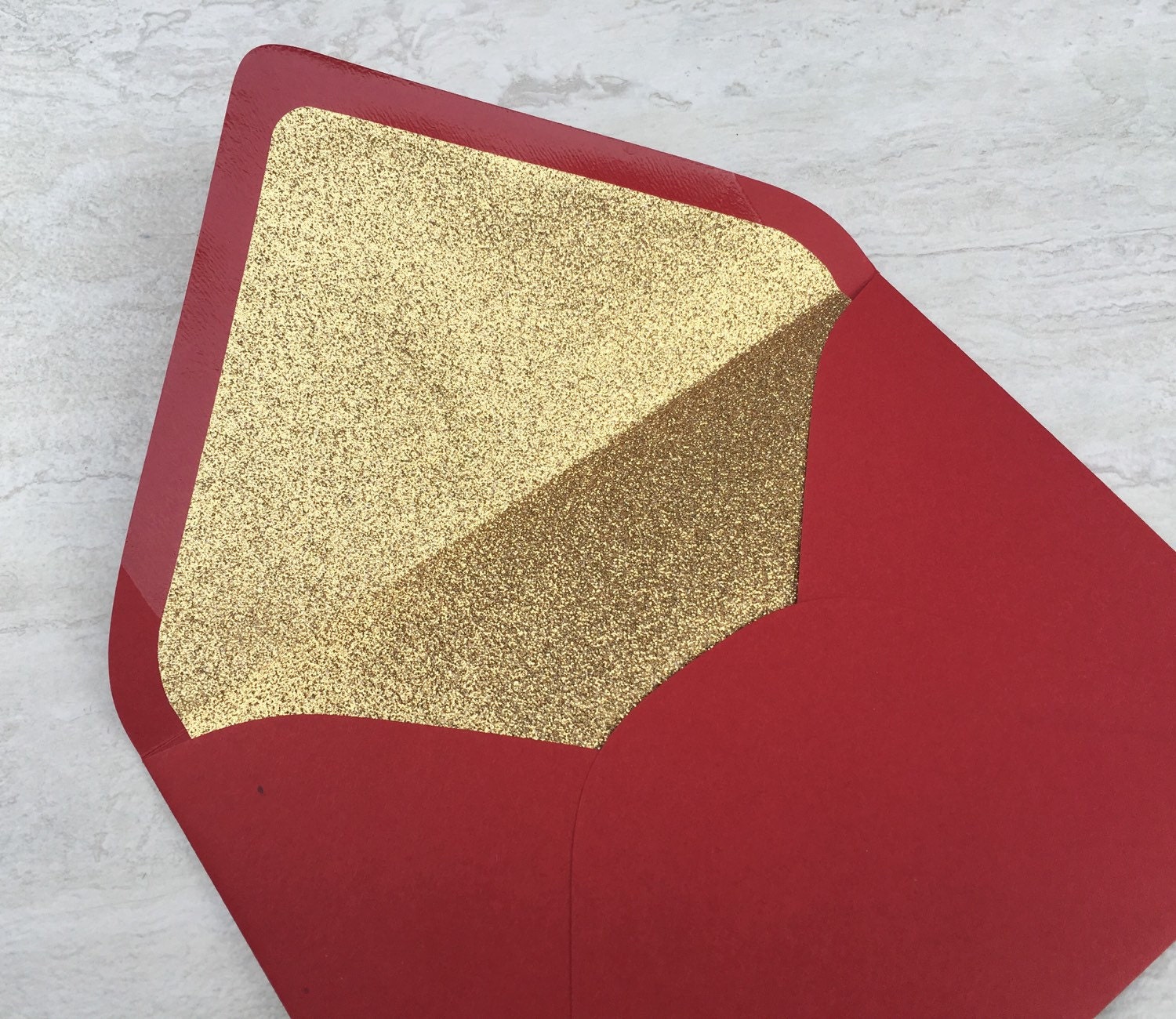 Red A7 5x7 Gold or Silver Glitter Lined Envelopes Red Paper