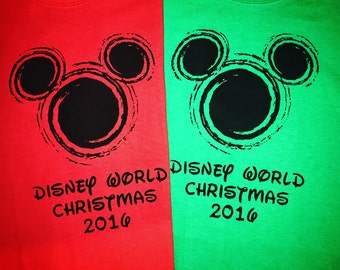 Red and Green Christmas Disney Shirt for your Family Vacaction Disney Vacation Tshirts Mickey Mouse Head Swirl