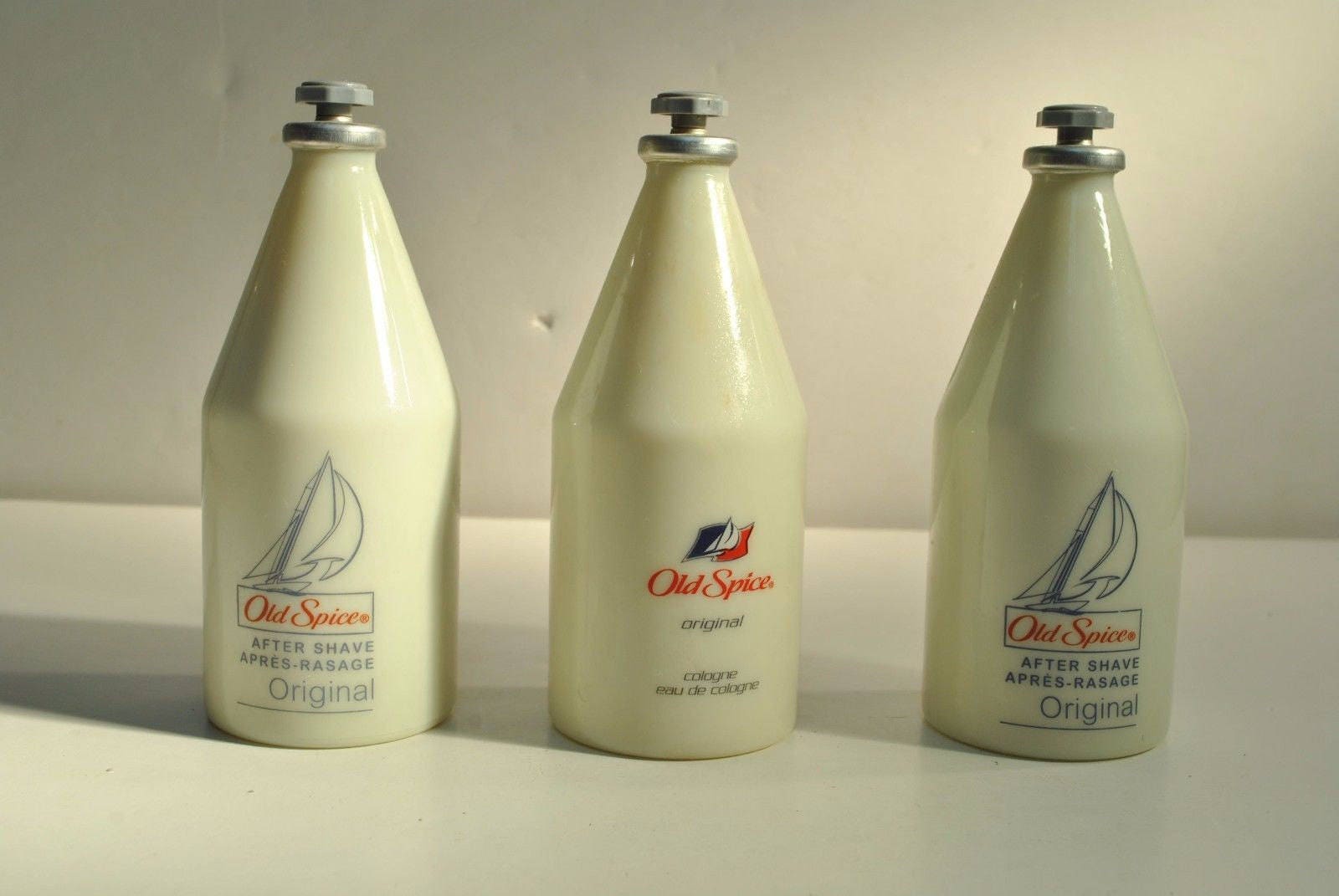 3 Lot Vintage Old Spice Bottles 4.5 Oz. Star Tops