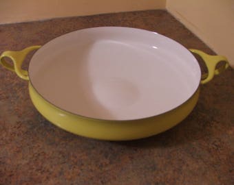 Vintage 1970s Dansk Kobenstyle Yellow Enameled 10" Paella Pan