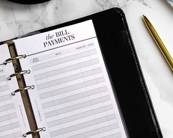 PRINTED Personal Planner Inserts | Bill Pay Filofax Personal Inserts | Budget Planner Kikki K Medium Inserts | Financial Planner LV MM