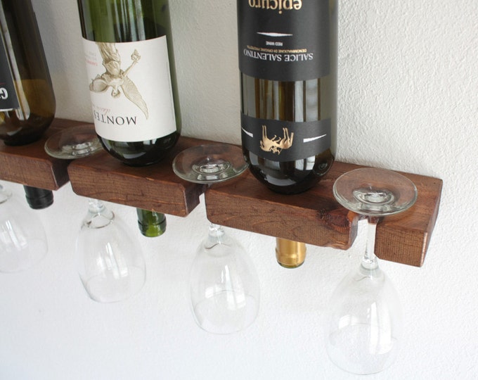 Wine Rack, Wall Mounted Wine Rack, Small Wine Rack Holds 3 Bottles & 4 Glasses