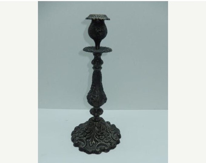 Storewide 25% Off SALE Vintage Highly Ornate Silver Plated Candlestick Holder Featuring Floral Inscribed Garland Style Base and Hourglass De
