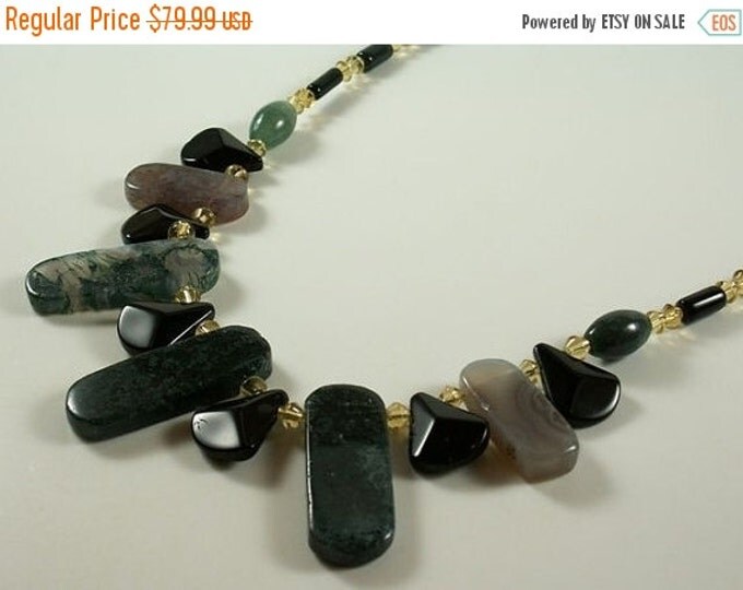 Storewide 25% Off SALE Vintage Zumani multiple shaped stone necklace in colors including blue, black, taupe, and green with black and citrin