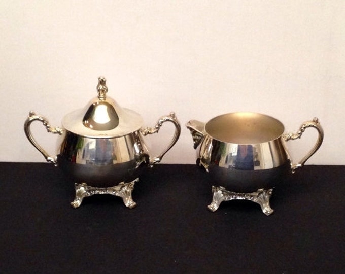 Storewide 25% Off SALE Vintage Oneida Silver Plated Matching Footed Cream & Double Handled Sugar Bowl Featuring Beautiful Victorian Style Sc