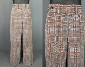 70's Men's Pants........70's Earth Tone Plaid Polyester Men's Pants Slacks