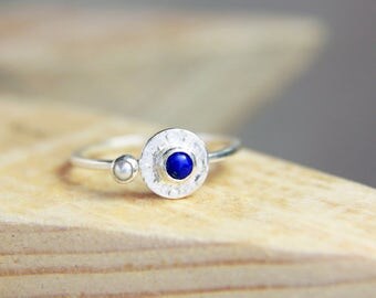 Lapis Ring, Tiny Lapis Lazuli and Pearl Ring, Small Silver Lapis Pearl Ring