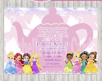 50% Off Princess Tea Party Invitation-All Princesses-Princess Birthday, Tea party princess, Tea Princess, Tea Birthday, Party girl, Tea part