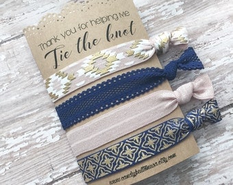 Navy Blush Hairties Favor, Thank You For Helping Me Tie The Knot, Bridesmaid Hairties, Bridesmaid Gift Ideas, Navy Bridal Hair Ties