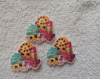 3 Planar Resin Flat backs - Cartoon Shop, cupcake, cookie, lipstick - Jewellery supplies, hair bow supplies, cup cake toppers 33mm*35mm