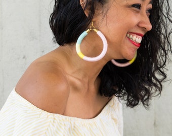 Pink Hoop Maxi Earrings For Tres Chic Look, Big Statement Earrings Birthday Gift For Her, Pastel Hoop Earrings / SPINDERELLA
