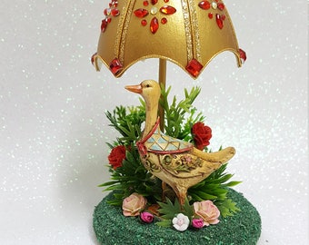 Decorated Goose Egg. Goose Under an Umbrella.