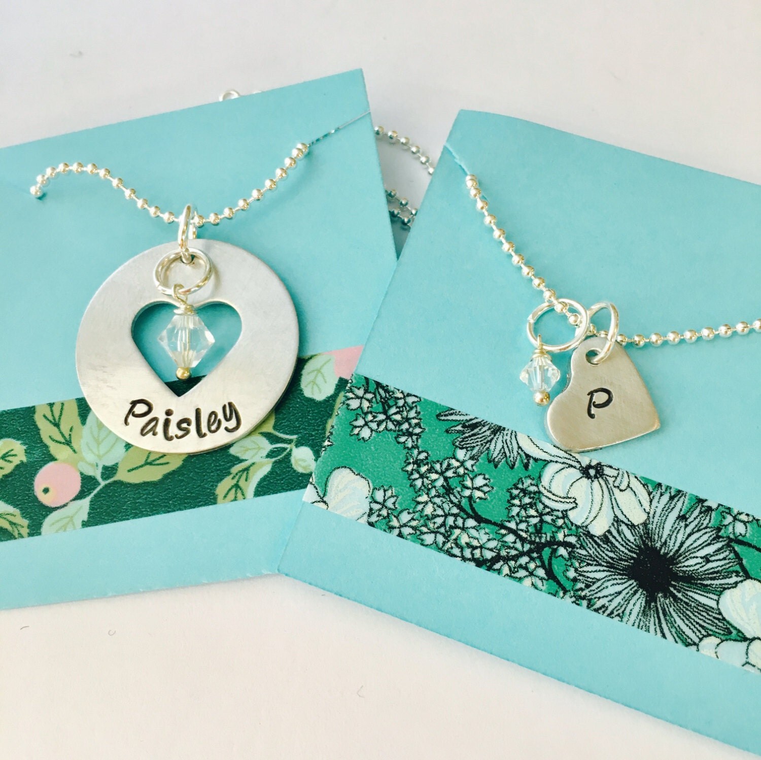 Mother Daughter Necklace Set Name Necklace with Heart Cut