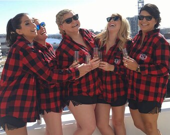 Monogram Flannel Shirts Buffalo Plaid - Bridal Party Shirts-Bridesmaid Shirts-Button Down Flannel-Sorority Gift-Getting Ready Shirts