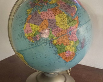 Mid Century Replogle 12 Inch Reference Globe Revolving World Globe mid 1960's