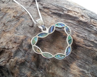 Sterling Silver Abalone Paua Shell Heart Pendant Necklace