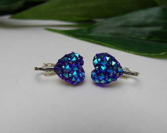 Girls Purple Sparkle Heart Rhinestone Clip on Earrings, heart earrings, purple heart earrings, clip on earrings, bridal clip on earrings