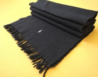 Polo Ralph Lauren Scarf Lambswool Cashmere Pony Solid Theme Black Vintage Muffler Foulard Shawl Wrap Made In England 57" X 12"