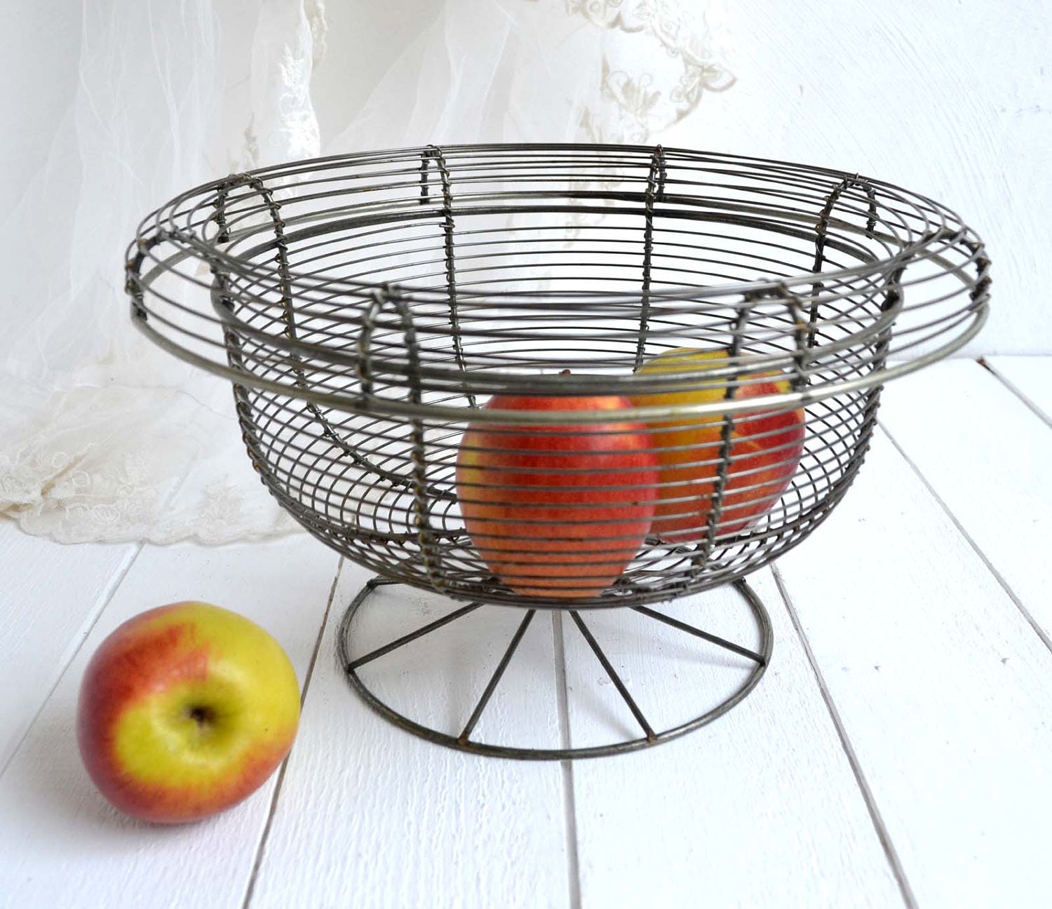 Vintage French Wire Pedestal Fruit Basket/Bowl Fil de Fer